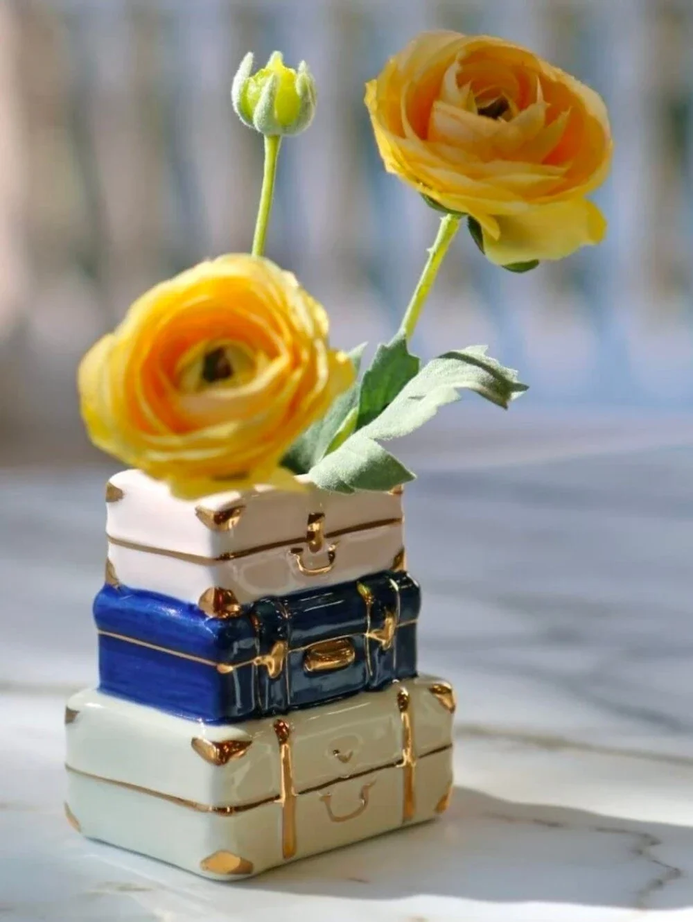 Kate Aspen Ceramic Porcelain Suitcase Ceramic Bud Vase 3.25 X 3